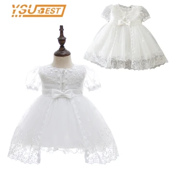 Платье для крещения маленьких девочек, платья для крещения младенцев для девочек 1, вечеринка на первый день рождения, белое бальное платье принцессы для свадебной вечеринки