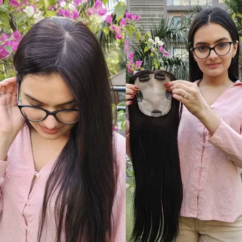 Длинная китайская заколка для волос в топпере для женщин Из натуральных человеческих волос, изготовленный на заказ парик-паричок для тонких выпадающих волос