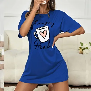 Летняя женская ночная рубашка большого размера, женская ночная рубашка с коротким рукавом и принтом в горошек, ночные рубашки, милая повседневная пижама, ночная рубашка