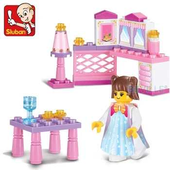 Строительные блоки серии Sluban Girls Pink Dream Дом Друзей Спальня Принцессы Туалетный столик Кирпичи Развивающие Игрушки для детей