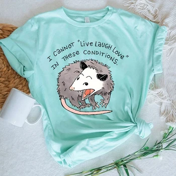 Футболки Opossum Live Laugh Love, Женские винтажные футболки с животными, Модная Женская одежда Opossum, Повседневные Женские футболки с круглым вырезом