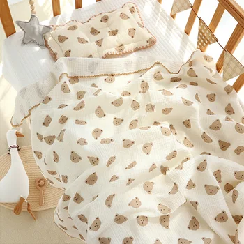Летнее детское одеяло, Муслиновая Пеленка для новорожденных, 2 слоя Дышащего детского постельного белья, Пеленальное одеяло для детской Милой мягкой хлопчатобумажной коляски