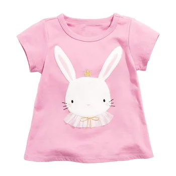Летняя новинка 2023 года, модная футболка для маленьких девочек, Мягкие и комфортные розовые топы с милым кроликом, повседневная одежда от 2 до 7 лет