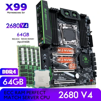 Материнская плата HUANANZHI X99 F8 с процессором Intel XEON E5 2680 V4 с 4 * 16 ГБ = 64 ГБ DDR4 2133 МГц PC4 REG ECC Memory Combo Kit Set NVME