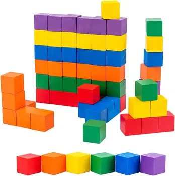 Красочные деревянные кубики - Радужные штабелируемые блоки для детей - Обучающая игра Монтессори по распознаванию цветов, Развивающая игрушка для K