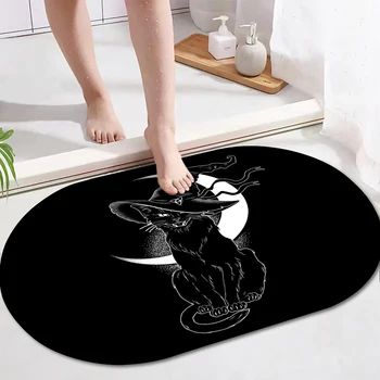 Коврик для ванной Mysterious Moon Black Cat, Быстросохнущий коврик для ванной, Нескользящий входной коврик, коврики для пола, ковер для туалета, домашний декор