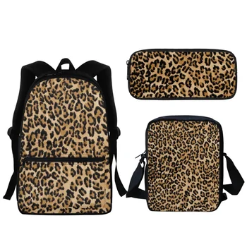 Детский рюкзак из 3 предметов с модной леопардовой 3D печатью, карман на молнии, школьная сумка для мальчиков и девочек, повседневная сумка-мессенджер, пеналы в подарок