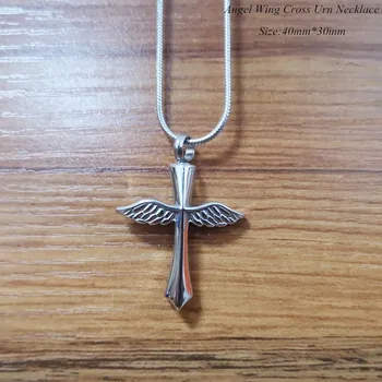Ожерелье из мемориальной урны с крестом в виде крыла Ангела, подвеска в виде креста из нержавеющей стали для кремации