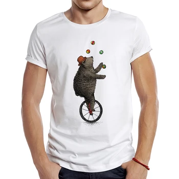 Новая мужская футболка с рисунком медведя-жонглера с коротким рукавом 2023 года, крутые топы с животным принтом, хипстерская футболка