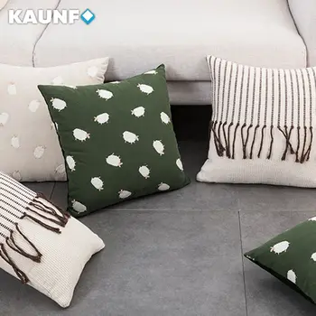KAUNFO Наволочка в горошек и полоску, хлопковая льняная наволочка для дивана, украшение для дома, наволочки для подушек, 1ШТ