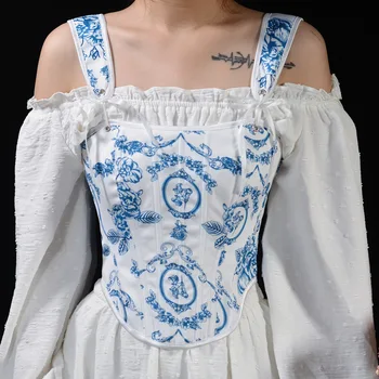 Модный женский корсет с цветочной вышивкой, эластичный пояс, белые кружевные пояса для похудения, одежда Gotico, Женский корсет