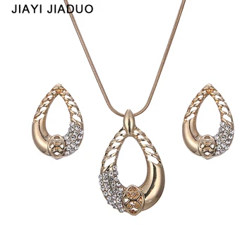 jiayijiaduo Модный набор свадебных украшений Золотое ожерелье серьги для женщин очаровательный подарок в виде свадебного платья доставка 2017 г.