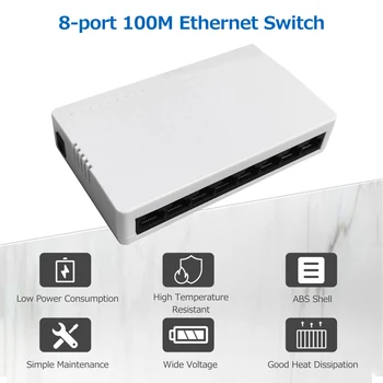 8-портовый коммутатор Ethernet на 100 М, 8 адаптивных портов Ethernet 10/100 Мбит / с, низкое энергопотребление, 8-портовый коммутатор Ethernet.