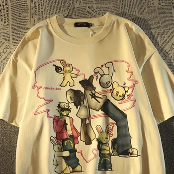 Панк-готическая футболка в стиле хип-хоп с принтом Кролика, женская Летняя Уличная Модная Красивая футболка Fried Street, Универсальные футболки с короткими рукавами