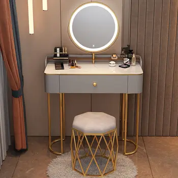 Зеркало для макияжа с подсветкой, туалетный столик, светильник, Роскошный Современный туалетный столик, комод, шкаф для хранения в спальне WRXYH