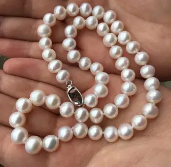 Ожерелье из натурального пресноводного жемчуга 9-10 мм, почти круглое, прочное белое ювелирное ожерелье