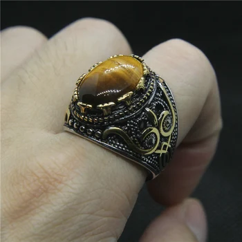 Прямая поставка 7-14 Кольцо с коричневым камнем высшего качества из нержавеющей стали 316L, мужское кольцо для вечеринок