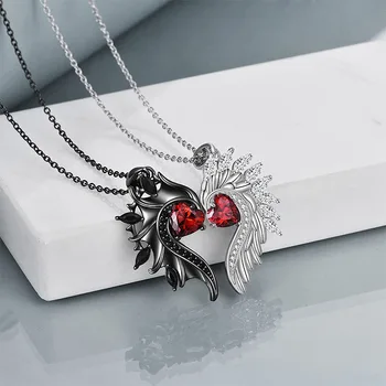 Хрустальное ожерелье для пары Angel Demon Penadnt, Милые ожерелья со стразами в форме сердца, креативный подарок для вечеринки влюбленных dz092