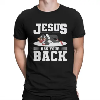 Мужские футболки Jesus Has Your Back Дизайн для верующего в Бога спортсмена, Новинка, футболки из 100% хлопка, футболки для джиу-джитсу с коротким рукавом