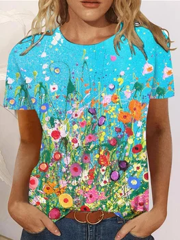Женские модные футболки с цветочным 3D-принтом, Летние футболки с коротким рукавом, футболки с цветочным рисунком Kawaii, Свободная одежда большого размера