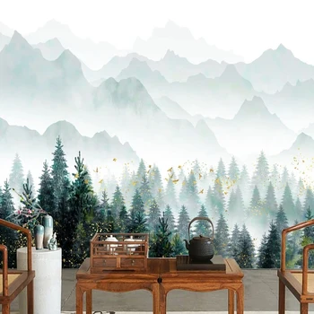 Пользовательские Водонепроницаемые обои любого размера в китайском стиле Лес Кедр Горы Птицы Фотообои Papel De Parede 3D Наклейка на стену