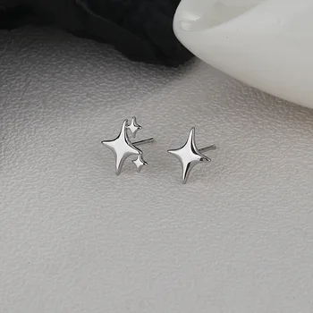 Женские асимметричные серьги в виде четырехконечной звезды серебристого цвета, супер Волшебные серьги-гвоздики, простые ювелирные изделия, горячая распродажа, подарок
