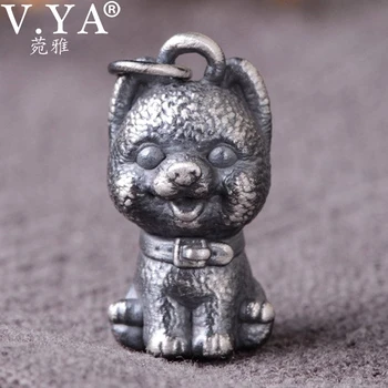 V.YA Из чистого серебра Винтажные Маленькие объемные подвески с милой собачкой Ретро Литературное модное ожерелье Кулон для мужчин Женщин