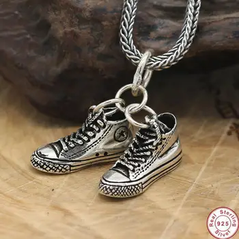 Цвет стерлингового серебра 925 пробы спортивная обувь кулон ожерелье индивидуальность модные оригинальные мужские ожерелья подвески шарм ювелирные изделия мода