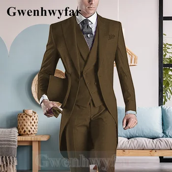 Гвенвифар 2021 Осень, Новый Стиль, Мужской деловой повседневный костюм Brwon из 3 предметов и мужская одежда жениха (блейзер, Жилет и брюки)