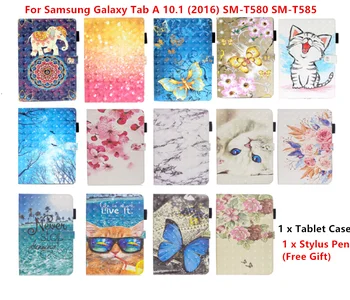 Для Samsung Galaxy Tab A 2016 Чехол 10.1 SM T580 T585 Чехол Funda Tablet Cute Cat Цветок Кошелек Подставка Чехол Для Tab A6 10 1 Чехол