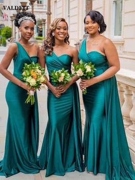 Длинные Платья подружек невесты Mermaid Hunter Зеленого цвета 2022 года с юбкой Для африканских черных девушек, Вечернее платье для свадьбы