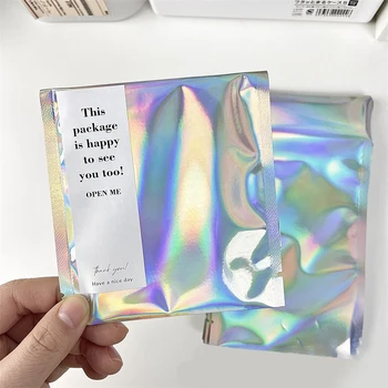 10шт Лазерный почтовый конверт из плоской фольги, закрываемые пакеты с защитой от запаха, Самоклеящиеся пакеты для хранения курьером, подарочная упаковка