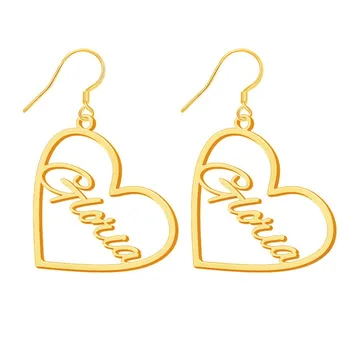 Персонализированные серьги-кольца для женщин Серьги с именным сердечком на заказ Золотые серьги с подвесками, связанные крючком, украшения из нержавеющей стали