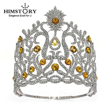 Himstory Хрустальная корона в стиле барокко, круглая Корона, Большая Подвесная капля, Большие стразы, Кубический головной Убор Принцессы, Свадебные Аксессуары для волос