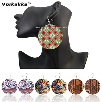 Ювелирные изделия Voikukka, ткань с рисунком навахо, богемная деревянная двусторонняя печать, круглые женские серьги для подарков