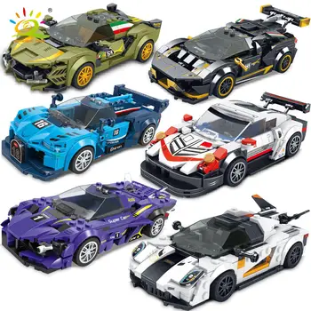 Гонщик-чемпион HUIQIBAO MOC Speed City Car, классический суперкар, строительные блоки, гоночная техника, креативные кирпичи, игрушки для детей