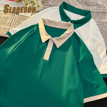 2023 Летние Новые Высококачественные Плотные Хлопковые Рубашки Поло В Полоску С Коротким Рукавом, Мужские Повседневные Футболки Оверсайз Harajuku POLO Shirt Man