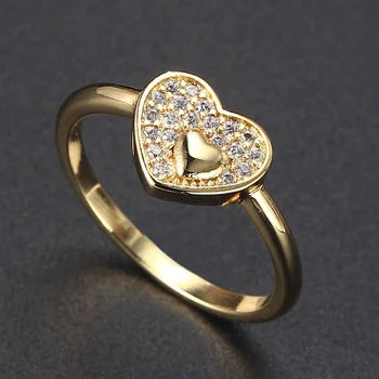 Нежное кольцо с сердечком для свиданий для женщин, романтическое милое Золотое кольцо с блестящим цирконием, подарки на День Святого Валентина, ювелирные изделия R763