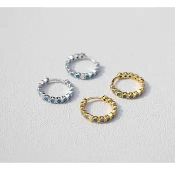 серьги из стерлингового серебра 925 пробы, индивидуальность, синий циркон, круглое бирюзовое сережное кольцо, ушная кость, пряжка для ушей, дикие милые украшения для ушей