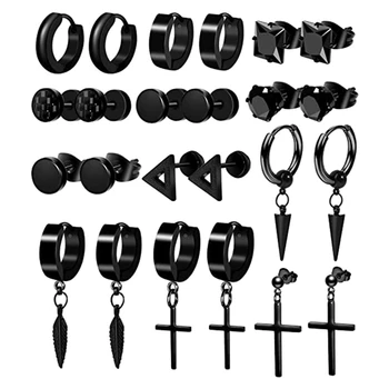 12 комплектов черных висячих серег с крестом для мужчин, серьги-кольца для пирсинга из нержавеющей стали, набор украшений для пирсинга ушей Унисекс