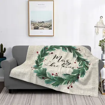 Рождественский венок Акварельные цветы Одеяло Фланелевое Демисезонное Дышащее Супер Мягкое Покрывало для дивана Покрывало для кровати