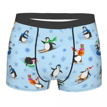 Мужское Рождественское нижнее белье в виде пингвина со снежинками, забавные боксерские шорты, трусы Homme, Трусы со средней талией, плюс размер