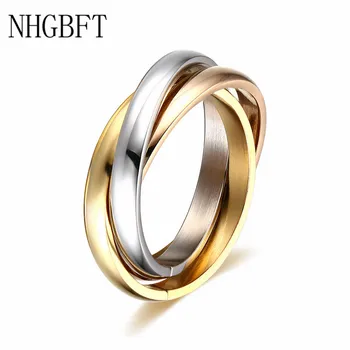 NHGBFT Classic simple 3 Раунда Золотого цвета Для женщин, обручальное кольцо, ювелирные изделия