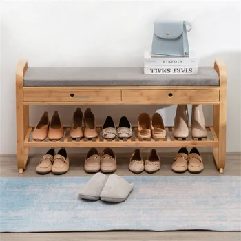 Современный бамбуковый шкаф для переодевания обуви Мебель для ванной комнаты Минималистичный Домашний Табурет Стойка для обуви Nordic Многофункциональный Табурет для хранения