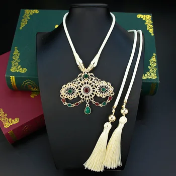 Ювелирные изделия Sunspicems из Марокко, колье-чокер с веревкой для рук, регулируемая длина, ожерелье с подвеской из кристаллов золотого цвета, арабские украшения для невесты