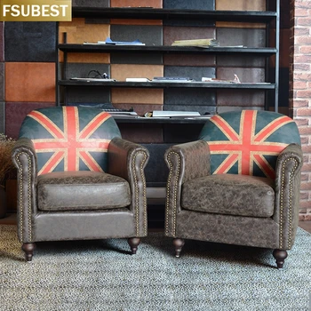 Лучший американский одноместный кожаный диван-кресло, Небольшая семейная кофейня, простая гостиная в европейском стиле, одноместный диван с кнопками
