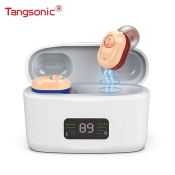 Цифровой слуховой аппарат Tangsonic в ухо, перезаряжаемый для глухих мужчин, пожилых людей с глухотой, Цифровой дисплей, усилитель звука с зарядным устройством