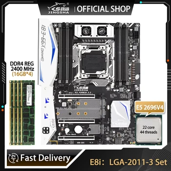 Материнская плата JINGSHA E8I LGA2011-3 В комплекте с E5 2696V4 И DDR4 4 * 16 ГБ = 64G 2400 МГц RAM NVME USB3.0 ATX Сервер С поддержкой Turbo boost