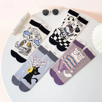 SP & CITY / Новые хлопковые женские носки с асимметричным принтом животных, дышащие короткие носки с героями мультфильмов в Корейском стиле, повседневные Летние носки в стиле харадзюку