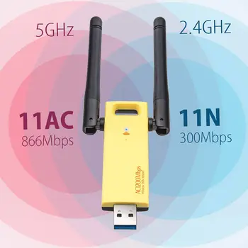 USB WiFi адаптер 2.4 G 5G двухдиапазонный с двумя антеннами 802.11AC 1200 Мбит/с Сетевой адаптер WiFi для ПК-ноутбука Горячая распродажа